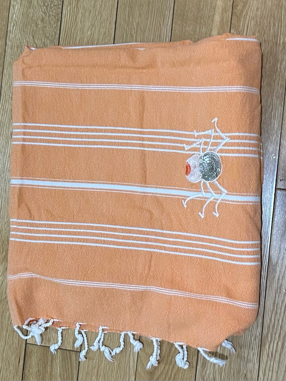 Sequin spider Accent Orange  Striped Scarf and lightweight beach wrap & towel